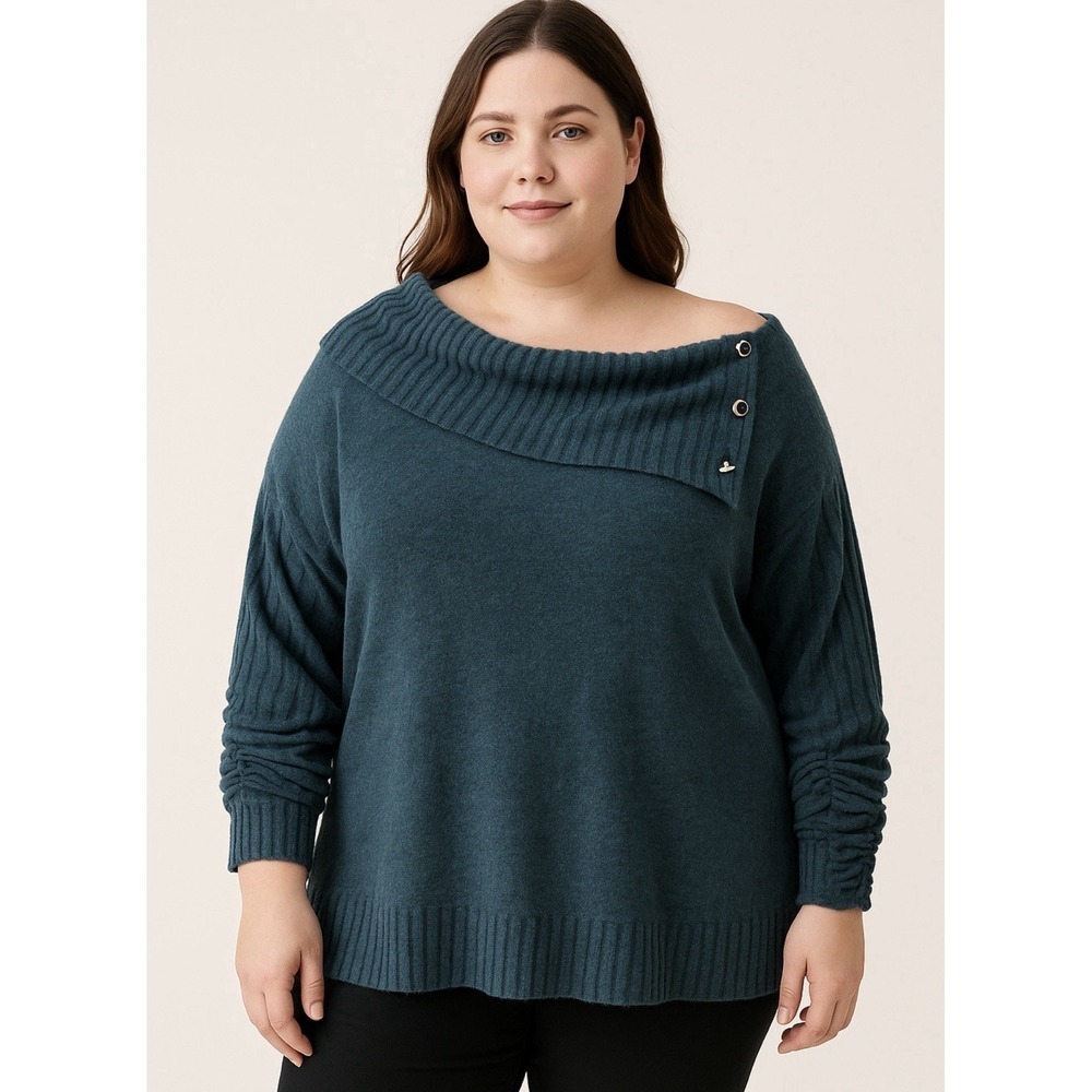 Adrienne Vittadini Mauve Ribbed Knit Top with Buttons Accents Long Sleeve Large